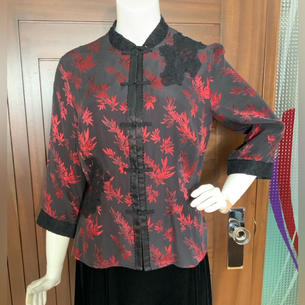 VINTAGE Silk Jacket, Embroidered Chinese Style Jacket, Sz L